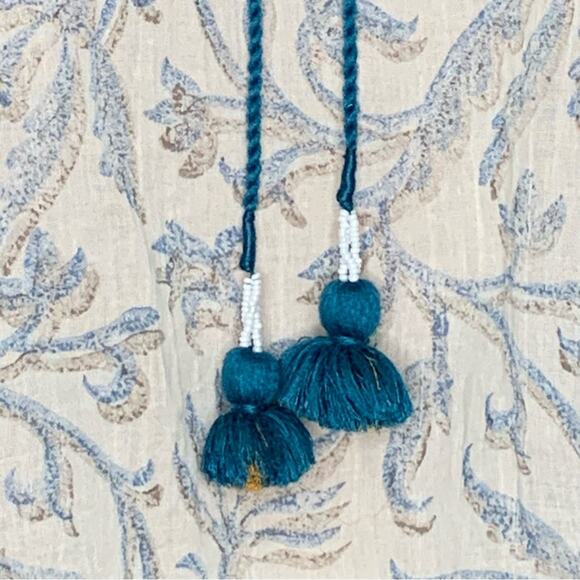 Lovestitch Halter Top Floral Print Size M Bohemian Green & Beige Stitching Trim - Picture 4 of 14